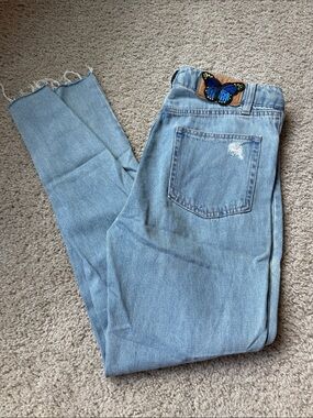 H&M Coachella Blue Skinny Jeans with Butterfly Patch